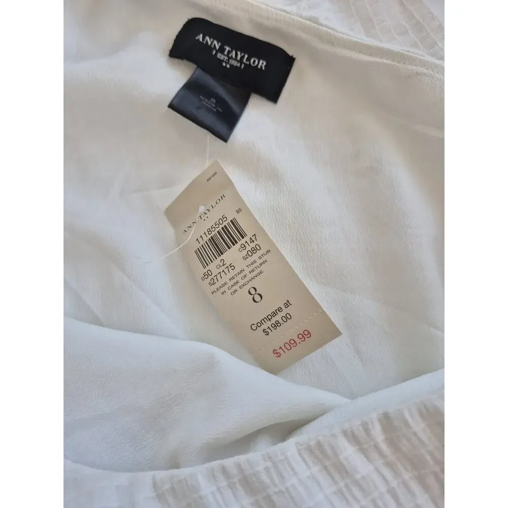 Ann Taylor Dress Sz 8 Cream One Shoulder Shift Ruffle Summer Preppy Cotton Resor